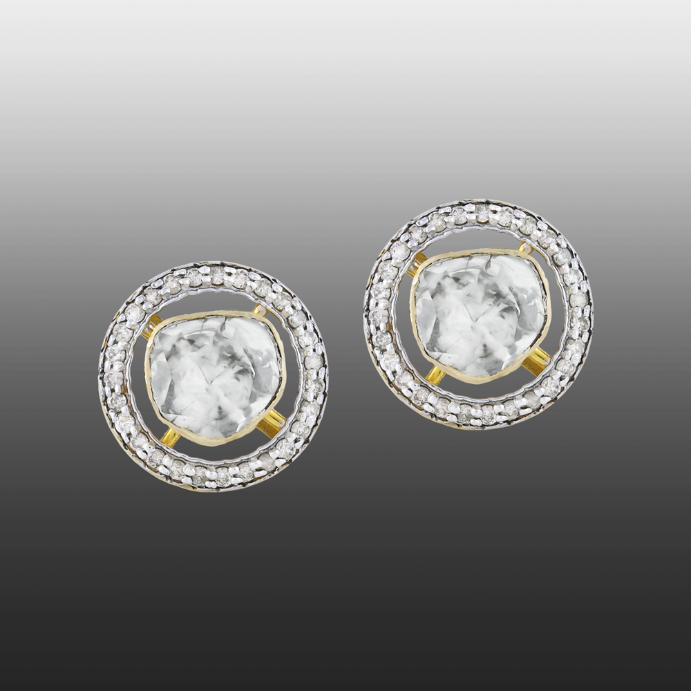 Round Polki Earrings with Diamond Halo